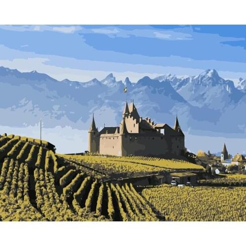 TQX-35 Aigle Castle Switzerland DIY Painting By Numbers Acrylic Paint On Linen Digital Painting Wall Art Picture