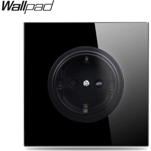 Wallpad L6 Black Tempered Glass Panel EU Wall Socket Electrical Power German Outlet 16A Round Design
