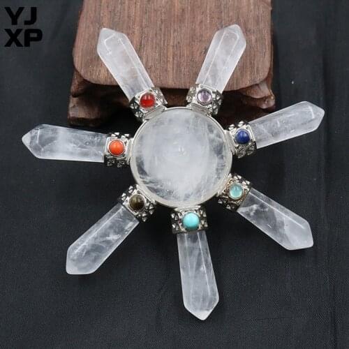 YJXP Natural Rock Crystal Clear Quartzs Conical Pyramid 7 Chakra Reiki Healing Hexagon Prism Energy Launcher Deco Charms Jewelry