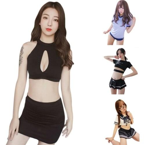 Womens Erotic Two Piece Lingerie Set Japanese School Girl Students Sailor Uniform Fancy Dress Outfit Cosplay Costume Underwear