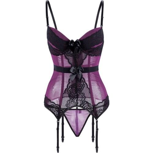 Female Slimming Bustier Overbust Corset Hooks Back Purple Bule Transparent Corset with Straps Cup Belt Sexy Lace Corset Tops