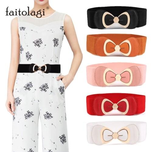 Metal Buckle Women Belts Bowknot Shape Female Belt Punk Elastic Wide Ladies Girl Dress Sweater Coats Waist Belts For Women