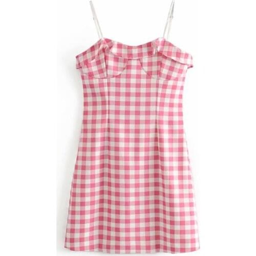 Bella Philosophy Women Summer Sexy Plaid Mini Dress Vintage Ruffles Female Slim Bodycon Dress Casual Holiday Lady Beach Dress