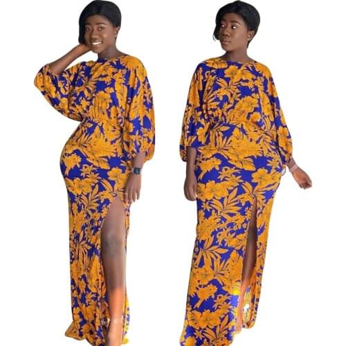 European and American Plus Size Womens Dress Celebrity Same Paragraph Female Digital Printing African Style Long Dress