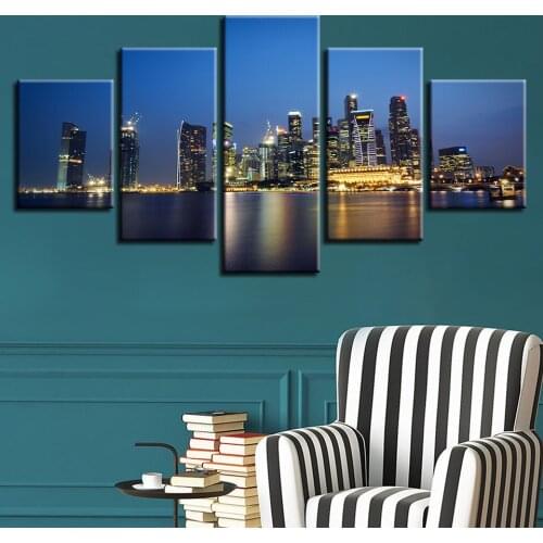 Spectacular Night View of Seaside City Canvas HD Prints Posters Home Decor Wall Art Pictures 5 Pieces Art Paintings No Frame