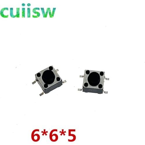 100PCS 6*6*5mm Light touch switch SMD4 ON/OFF Push button Touch micro switch black 6*6*5 keys button SMD 4pin 6x6x5 tact switch