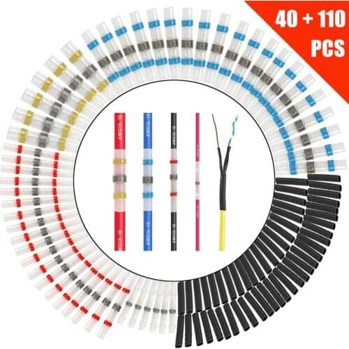 150X Assortment Insulated Solder Sleeve Heat Shrink Wire Butt Splice Wire Connector Waterproof Crimp Terminals &Heat Shrink Tube