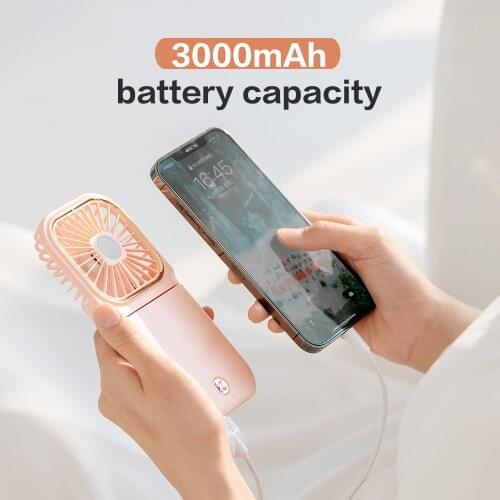 2021 New USB Handheld Mini Folding Fan for Neck Hang Silent Desktop Portable 3000 mAh Large Capacity Power Bank