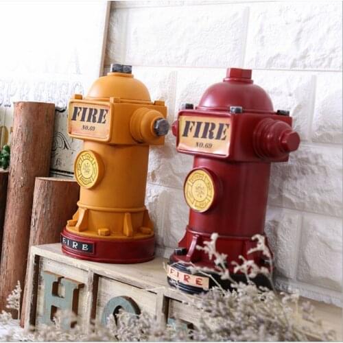 24cm Resin Fire Hydrant Piggy Bank Fire Extinguisher Figurines Ornament for Home Vintage Soft Decoration for Kid Birthday
