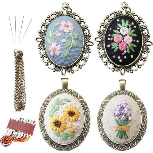Adeeing Embroidery Pendant Kit Embroidered Pendant Necklace With Needle Thread For Beginner Diy Art Crafts