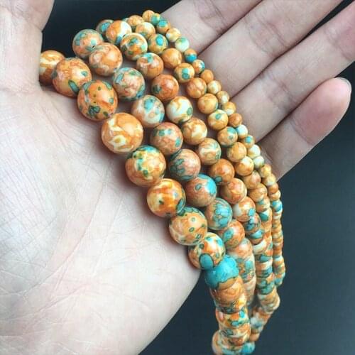 Orange Colorful Rain Jaspers Stone Round Loose Spacer Beads For Jewelry Making DIY Bracelet Accessories 15'' 4/6/8/10/12mm