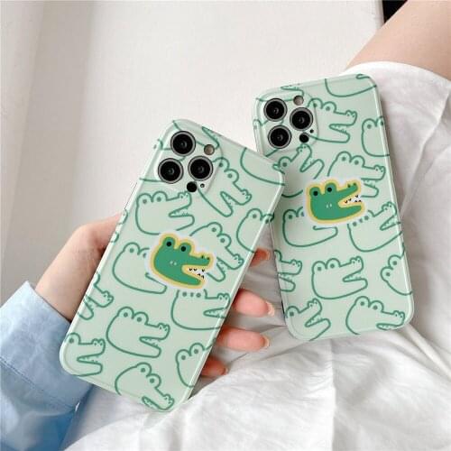 Cartoon Crocodile for IPhone 12 Pro Case Green Silicone Shatter-Resistant Back Cover for IPhone 11 Pro Max 8 7 Plus X XS Max XR