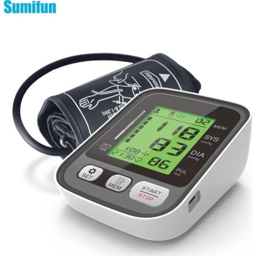 Digital Blood Pressure Monitor Tensiometer Upper Arm Automatic Machine Pulse Heart Rate Meter 3 Color LCD Display Health Care