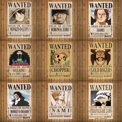 One piece Luffy Animation Poster Wanted Retro Anime Character Canvas Painting Wall Art Print Modern Home Children Room Decoratio