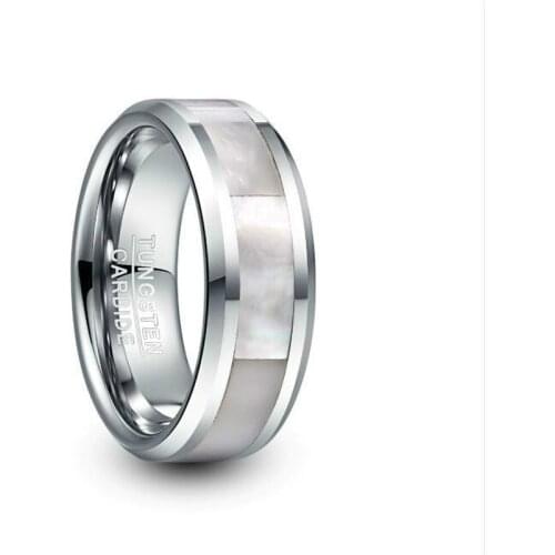 8mm Wide Steel Color Tungsten Carbide Ring Mens Wedding Ring Inlay White White fritillary Tungsten Steel Ring Men Party Jewelry