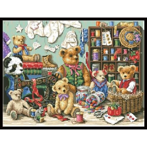Bear Family Counted Cross Stitch Kits Pre-Printed Fabric Embroidery Sets 11CT 14CT DIY Crafts For Needlework Home Decor Painting