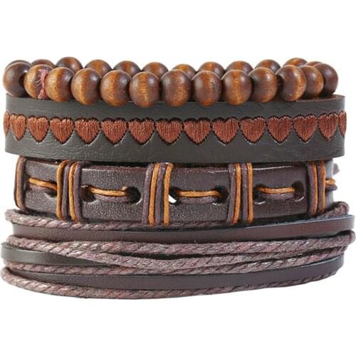 Evil Eye Motorcycle Love Handmade Woven Blue Beads Strand Men Brown Leather Men Bracelets For Women Homme Male Jewelry