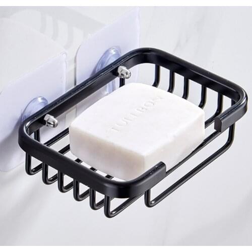 Soap Dish Free Perforation Seamless Wall Hanging Soap Black Soap Dish Draining Soap Dish Space Aluminum Soap Dish