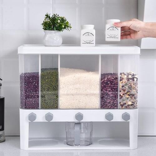Wall-Mounted Separate Grain Cereal Can Rice Storage Rice Cylinder Automatic Rice Plastic Box For Kitchen XH8Z