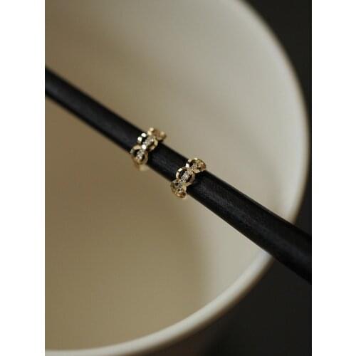 GOLDtutu 2021 New 9K Ture GOLD Earring Wave Edge Retro French Earrings Cute Japanese and Korean Mini Earrings Female