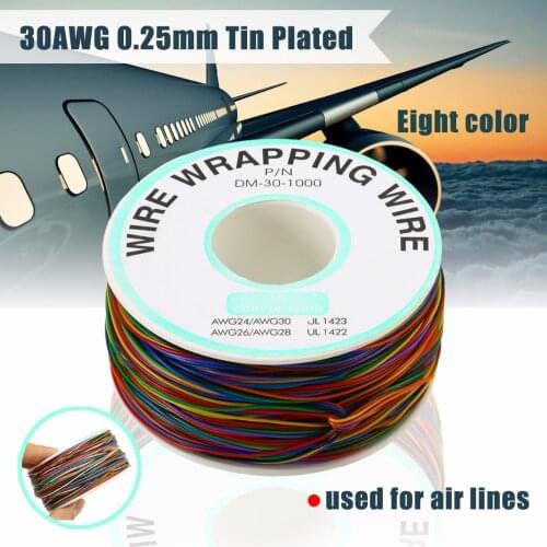 New 30AWG 0.25mm Tin Plated Copper Wire Wrapping Insulation Test Cable 8-Colored Wrap Reel Tin Plated Copper Plastic
