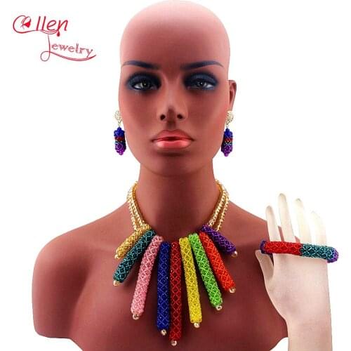 New Colorful Nigerian Wedding African Beads Jewelry Set Crystal Jewelry Set Womens Jewellery Set W13032