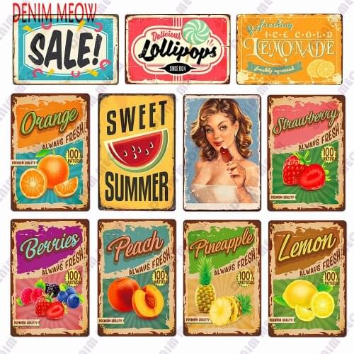 New Style Fruits Farmhouse Decor Lemon Always Fresh Kitchen Plates Tin Sign Vintage Sale Sweet Summer Ice Cold Decoration WY150
