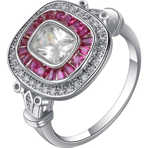 Wedding Engagement Ring silver color Ring Big Square pink white cz Rings for women Fashion Rings for Women 2017 Jewelry