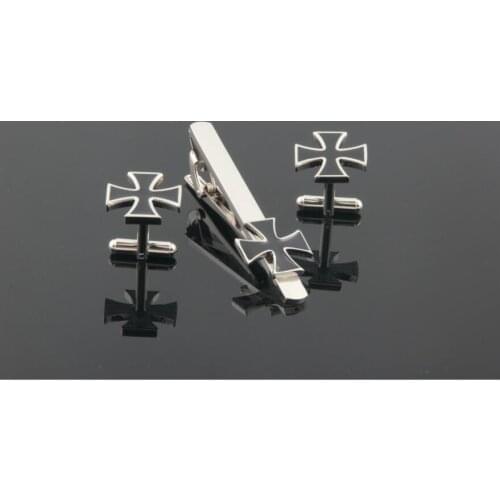 WholeSale 10sets/lot High Quality Copper Brass Cross Cufflink + Tie Clips Father Day Christmas Gifts