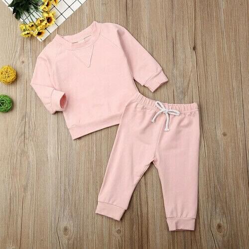 Autumn Newborn Baby Girl Boy Unisex Tracksuit Set Top + Pant Pure Color Clothes Set pink yellow wine red Unisex sports suit
