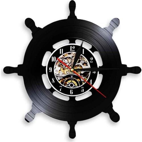 Ship Wheel LED Wall Light Watch Ships Boat Yacht Steering Wheel Sailor Heritage Nautical Vinyl Record Wall Art Clock Home Decor