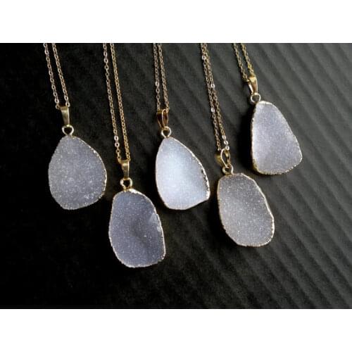 Drusy Necklace Drusy Pendant Gold Dipped Stone Gold Edged Drzy Jewelry Necklace Stone Pendant Crystal Necklace 5pcs