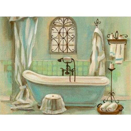 Landscape Bathroom DIY 11CT Cross Stitch Embroidery Kits Craft Needlework Set Cotton Thread Printed Canvas Home Wholesale
