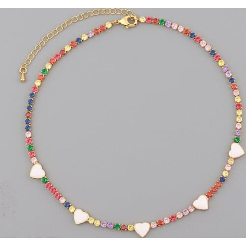 Rainbow Tennis Necklaces for Women Gold Crystal Colored Stone Heart Necklace Choker CZ Cubic Zirconia Women Jewelry Christmas