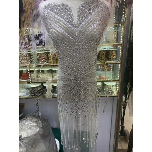 Sliver Fully Handmade Beaded Fringe necklace handmade lace tassle trim for wedding bridal gown dress/party SGTM81