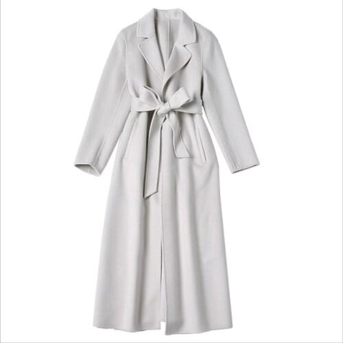 Off-white water ripple double-sided cashmere coat womens mid-length 2020 new high-end Korean style popular woolen coats outwear