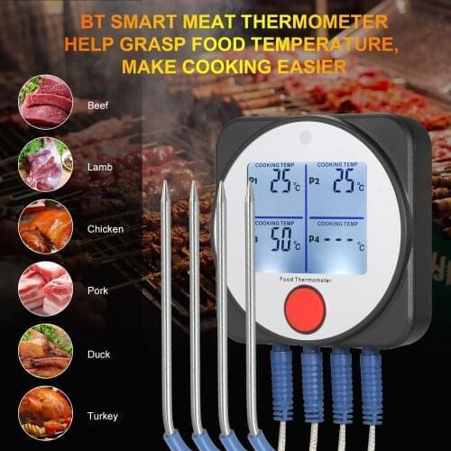 BT Meat Thermometer Smart Food Thermometer with Wireless Remote Control Timer Alarm Large Backlit Screen for BBQ Food Cooking