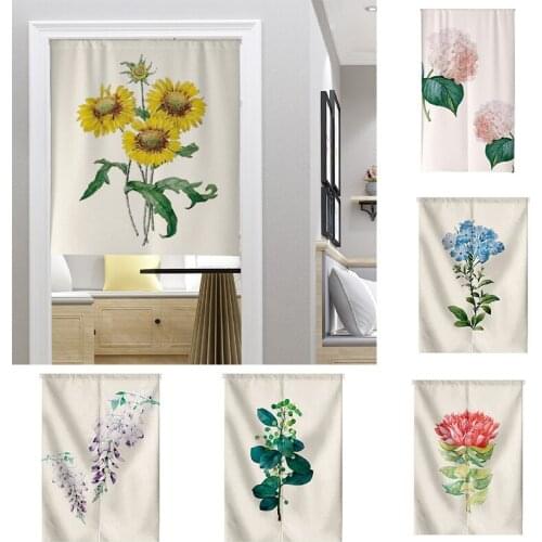 Hand Painted Plant Cloth Curtain Bedroom Kitchen Decoration Household Door Curtain Partition Half Panel Curtain Blackout Curtain