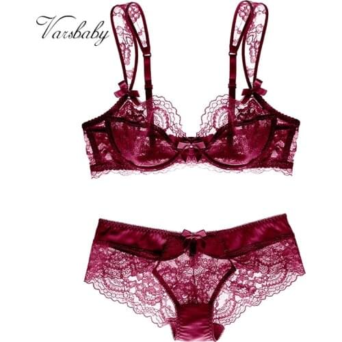 Varsbaby Ultra-thin Transparent Large Size Underwear Sexy Floral Bra+Panty Set