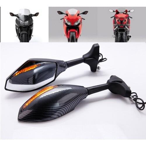 Carbon Motorcycle LED Turn Signal Rearview Mirrors For Yamaha FZ1 YZF R1 R6 R6S 2006 2007 2008 Suzuki GSX1300R Hayabusa