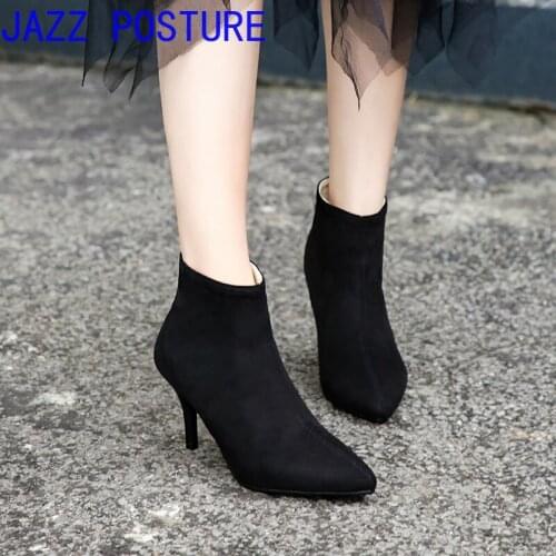 2020 winter new womens comfortable shallow mouth pointed boots womens zipper simple sweet wild boots z293