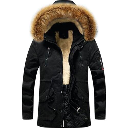 Winter thick coat mens hooded cotton casual coat windproof fleece warm thick coat