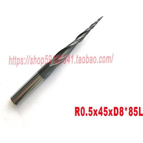 1pc R0.5*D8*45*85*2F HRC55 Tungsten solid carbide Taper Ball Nose End Mill cone milling cutter cnc router bit wood tool