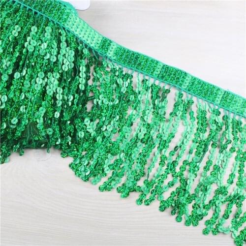 15cm wide 10 yards/lots Sequins green fringe lace tassel ribbon trimming Latin dance costume dress DIY fringe tassels