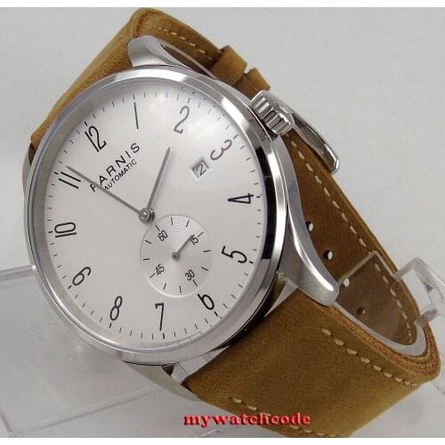 42mm parnis white dial Arabic Numerals date window ST1731 automatic mens watch