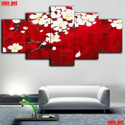 5PCS DIY Diamond Painting Magnolia flower plant Full Square Drill Round Drill 5D Rhinestone Diamant Embroidery MosaicHome decor