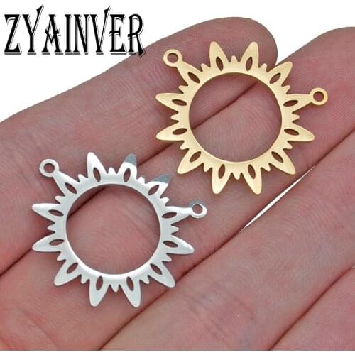 5pcs/lot Stainless Steel Sun Gold Plate Connector Pendant Flat Charms DIY Jewelry Making Necklace Decoration Bracelet Findings