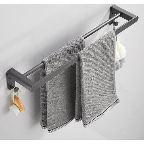 60cm Grey space aluminum towel rod single pole double rod bathroom hanging rod bath towel rack