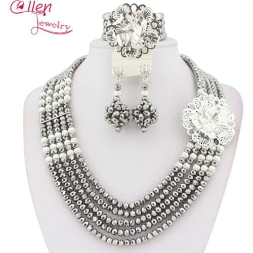 African Wedding Jewelry Set Crystal beads Jewelry Set for women African Beads Necklace Set nigerian bridal jewelry set W6119