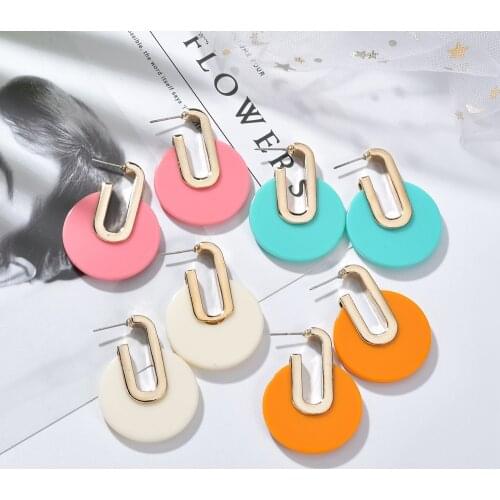 Contrast Color Acrylic Big Long Exquisite Dangle Round 1Pair Geometric Party Drop Earrings Plastic Candy Color Hollow Square